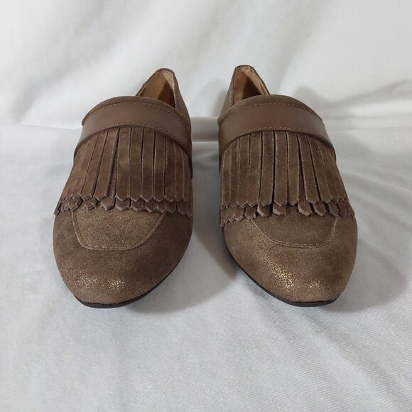 NEW! G.H. Bass & Co "Harlow" D'orsay Flat Metallic Brown Suede Weejuns - 8 - Picture 6 of 13